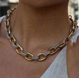 Two-Tone Textured Rope & High-Polish Chunky Oval Link Necklace